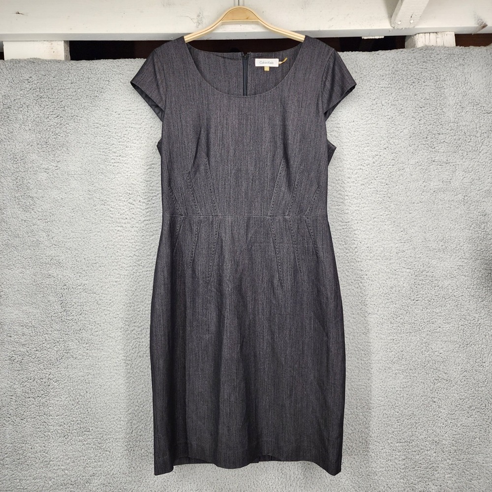 Calvin Klein Womens Gray Cap Sleeve Sheath Dress Size 10 Textured Workwear
